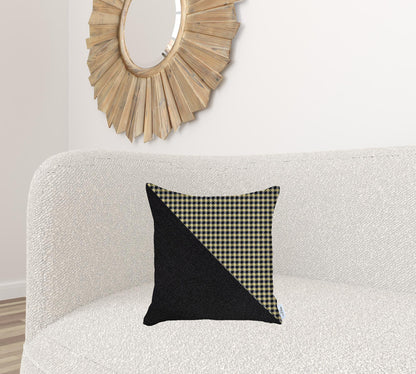 18" X 18" Black And Yellow Houndstooth Zippered Handmade Polyester Throw Pillow Cover