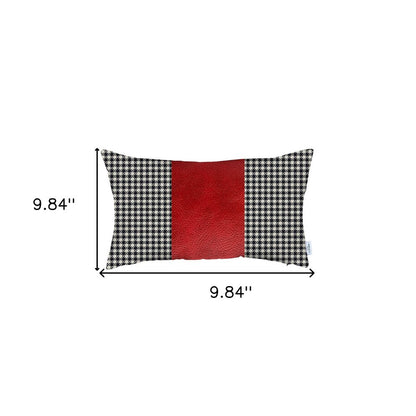 12" X 20" Black And Red Houndstooth Zippered Handmade Polyester Lumbar Pillow Cover