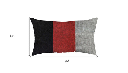 12" X 20" Black And Red Geometric Zippered Handmade Polyester Lumbar Pillow Cover