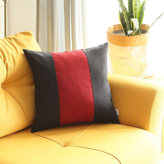 18" X 18" Black And Red Geometric Zippered Handmade Polyester Throw Pillow Cover