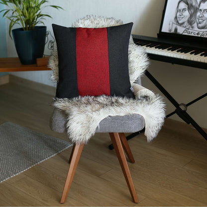 18" X 18" Black And Red Geometric Zippered Handmade Polyester Throw Pillow Cover