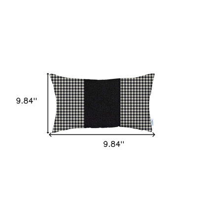 12" X 20" White And Black Houndstooth Zippered Handmade Polyester Lumbar Pillow Cover