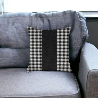 18" X 18" White And Black Houndstooth Zippered Handmade Polyester Throw Pillow Cover