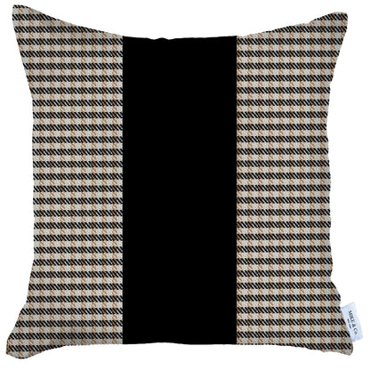 18" X 18" Brown And Black Houndstooth Zippered Handmade Polyester Throw Pillow Cover