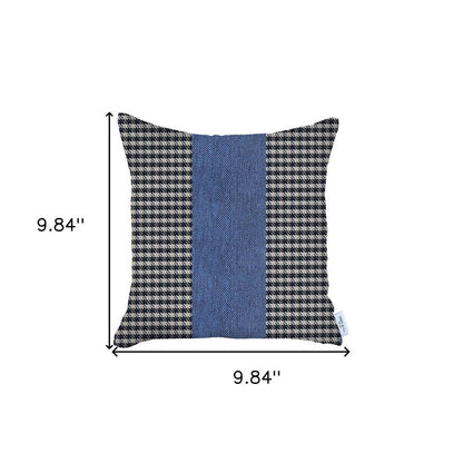 18" X 18" White And Blue Houndstooth Zippered Handmade Polyester Throw Pillow Cover