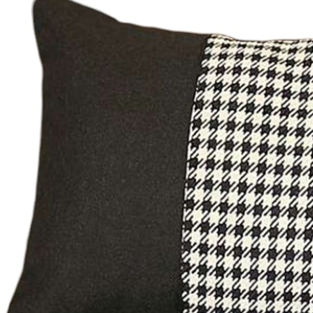 12" X 20" Black And White Houndstooth Zippered Handmade Polyester Lumbar Pillow Cover