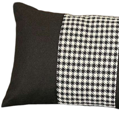 12" X 20" Black And White Houndstooth Zippered Handmade Polyester Lumbar Pillow Cover