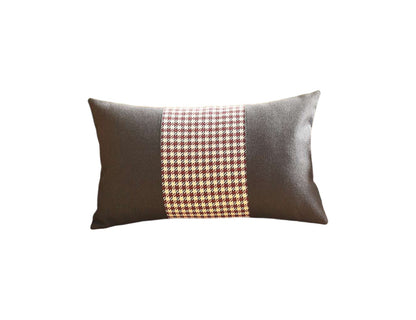 12" X 20" Black And Red Houndstooth Zippered Handmade Polyester Lumbar Pillow Cover