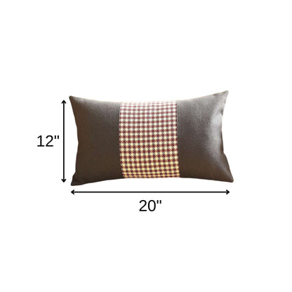 12" X 20" Black And Red Houndstooth Zippered Handmade Polyester Lumbar Pillow Cover