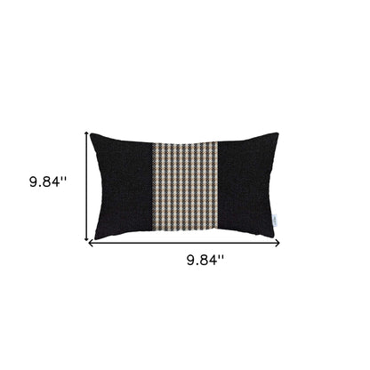 12" X 20" Black And Brown Houndstooth Zippered Handmade Polyester Lumbar Pillow Cover