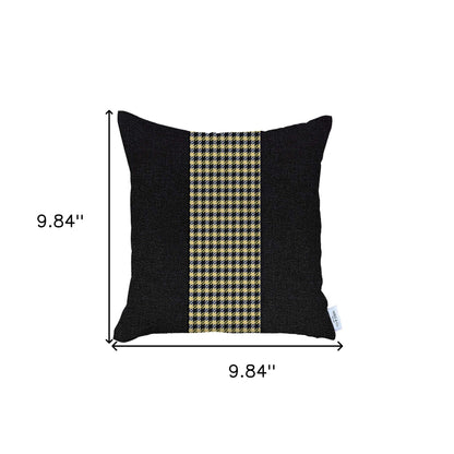 18" X 18" Black And Yellow Houndstooth Zippered Handmade Polyester Throw Pillow Cover