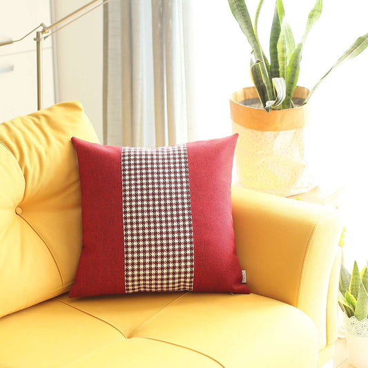 18" X 18" Red And Black Houndstooth Zippered Handmade Polyester Throw Pillow Cover