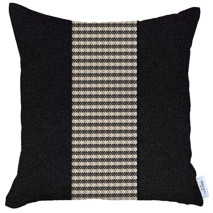 18" X 18" Black And Brown Houndstooth Zippered Handmade Polyester Throw Pillow Cover