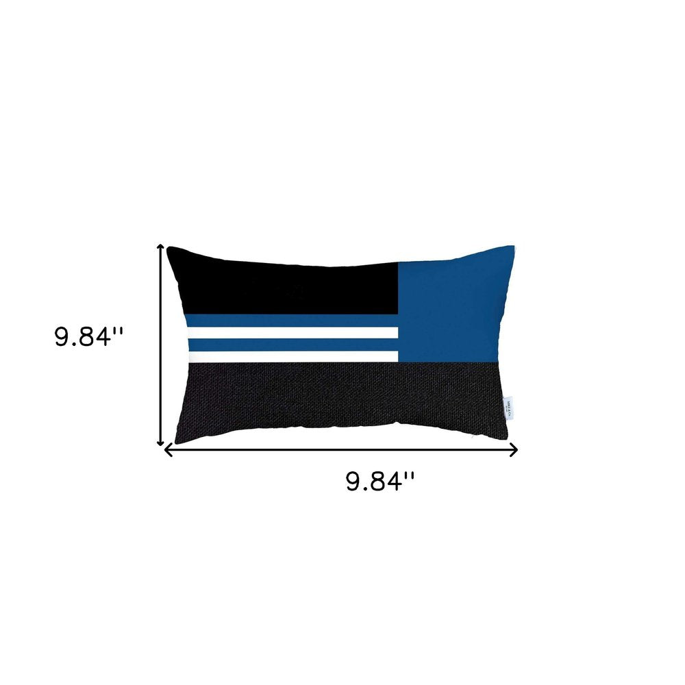 12" X 20" Blue Striped Zippered Handmade Polyester Lumbar Pillow Cover