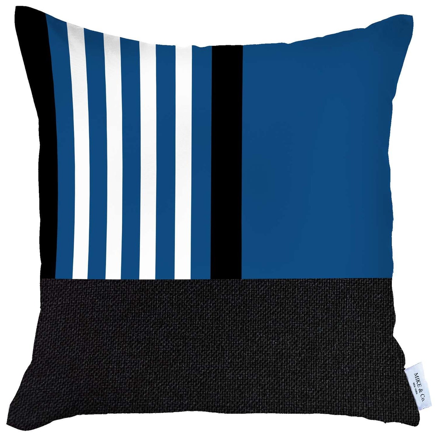 18" X 18" Blue Striped Zippered Handmade Polyester Throw Pillow Cover