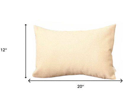 Set of Two 12" X 20" Ivory Fabric Lumbar Throw Pillows