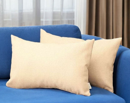 Set Of Two 20" X 12" Ivory Polyester Zippered Pillow