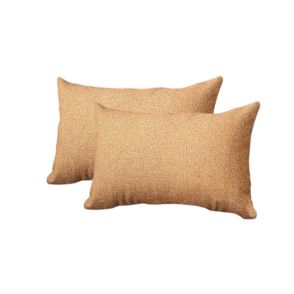 Set of Two 12" X 20" Brown Fabric Lumbar Throw Pillows
