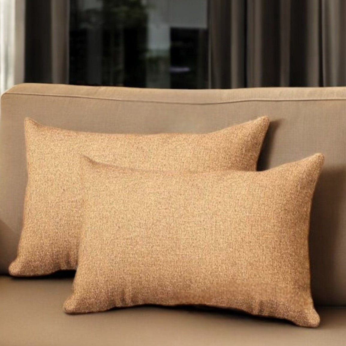 Set Of Two 20" X 12" Brown Polyester Zippered Pillow