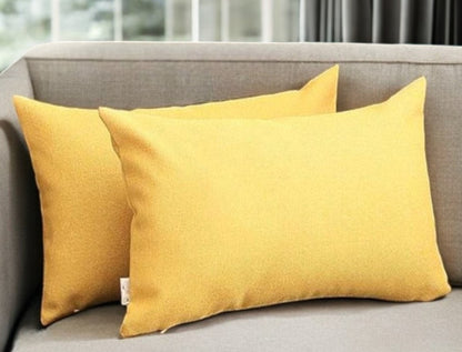 Set Of Two 20" X 12" Yellow Polyester Zippered Pillow