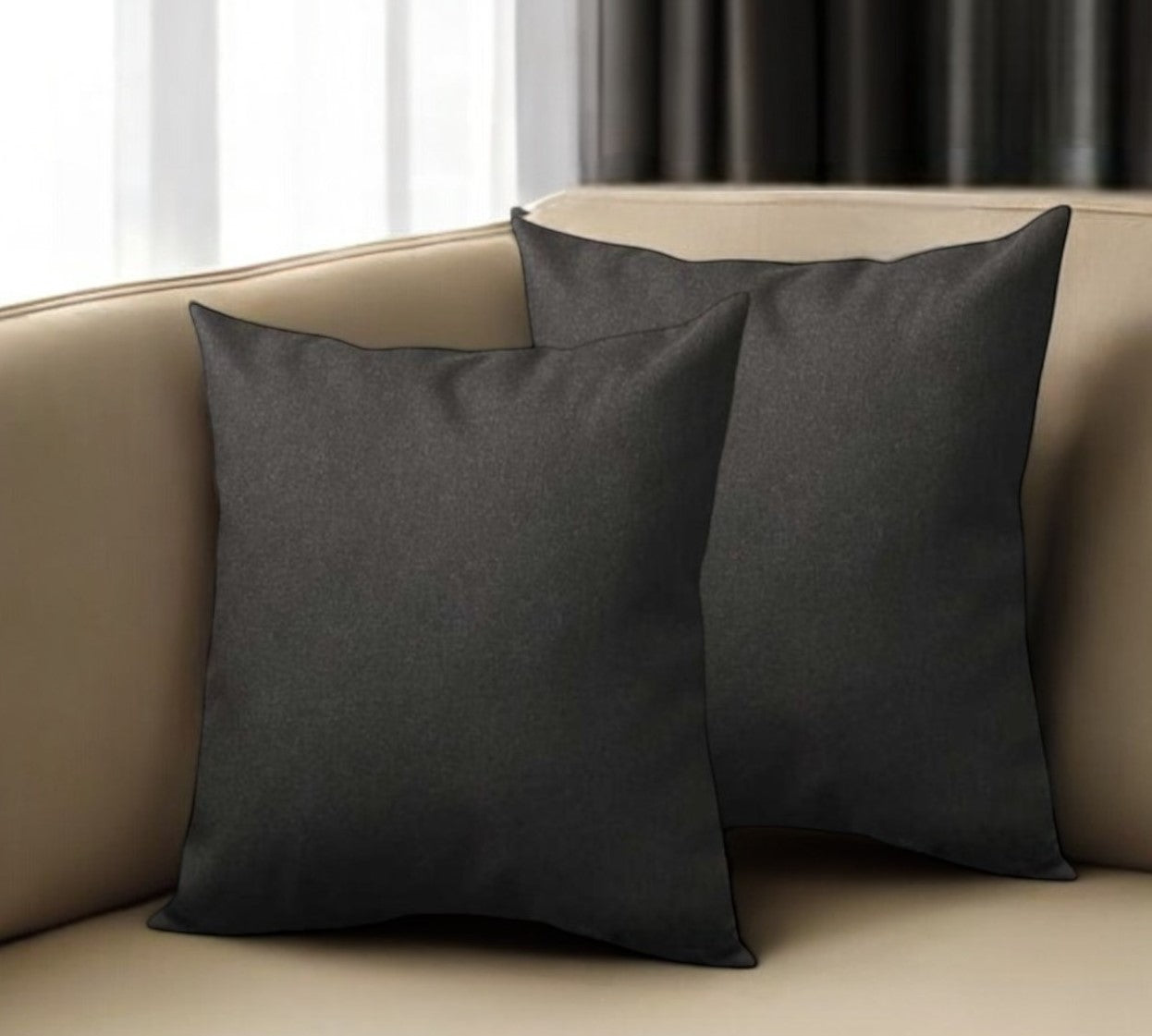 Set Of Two 18" X 18" Black Polyester Zippered Pillow