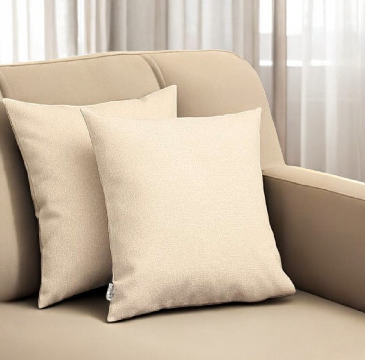 Set Of Two 18" X 18" Ivory Polyester Zippered Pillow