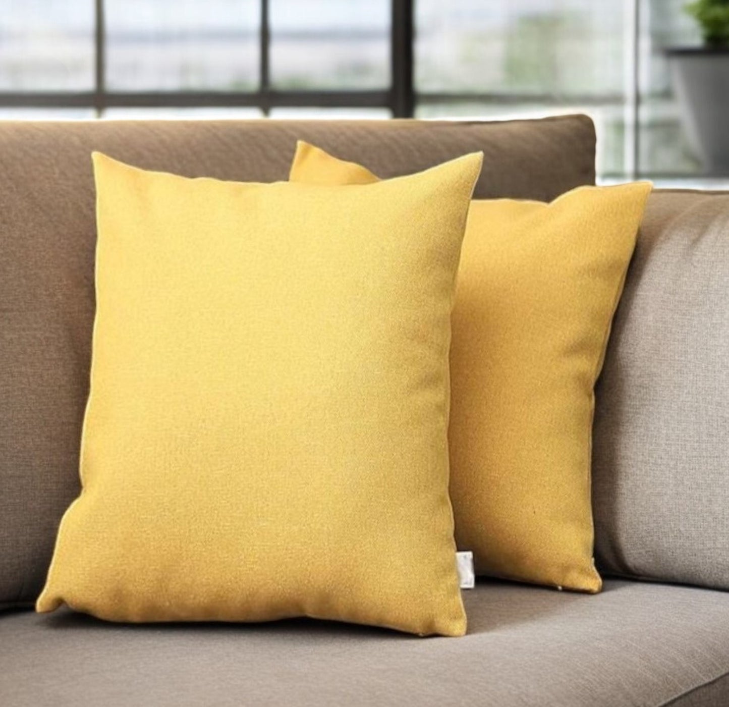 Set Of Two 18" X 18" Yellow Polyester Zippered Pillow