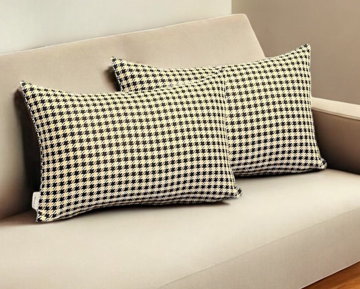 Set Of Two 20" X 12" Yellow Polyester Houndstooth Zippered Pillow