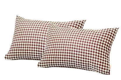 Set of Two 12" X 20" Red and White Houndstooth Fabric Lumbar Throw Pillows