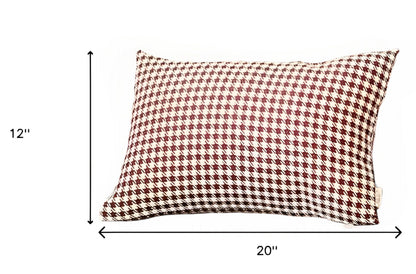 Set Of Two 20" X 12" Red Polyester Houndstooth Zippered Pillow