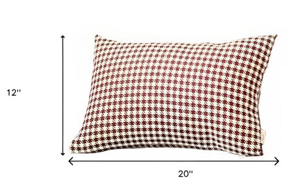 Set of Two 12" X 20" Red and White Houndstooth Fabric Lumbar Throw Pillows