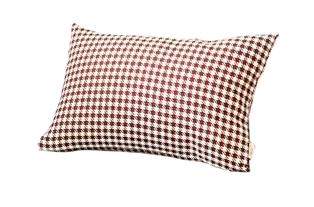 Set of Two 12" X 20" Red and White Houndstooth Fabric Lumbar Throw Pillows