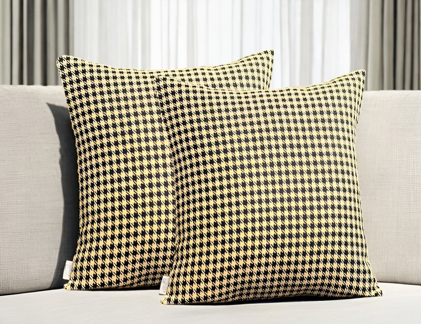 Set Of Two 18" X 18" Yellow Polyester Houndstooth Zippered Pillow