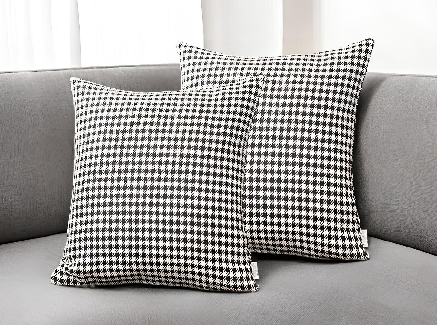 Set Of Two 18" X 18" Grey Polyester Houndstooth Zippered Pillow