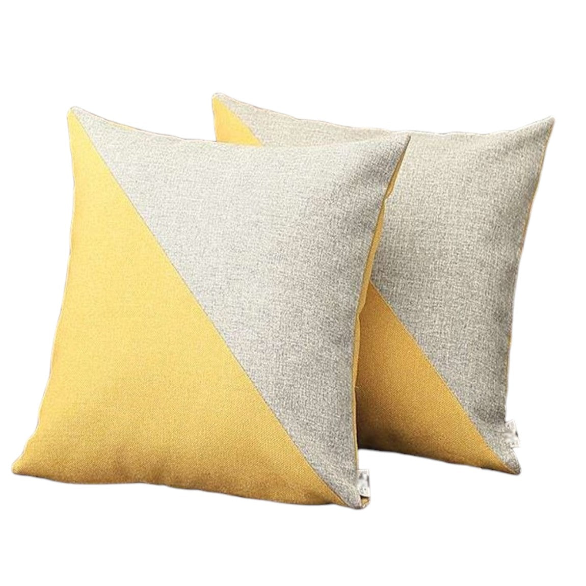 Set Of Two 18" X 18" Grey And Yellow Polyester Geometric Zippered Pillow