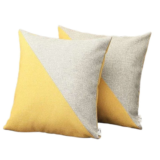 Set of Two 18" Yellow and Gray Color Block Fabric Throw Pillows