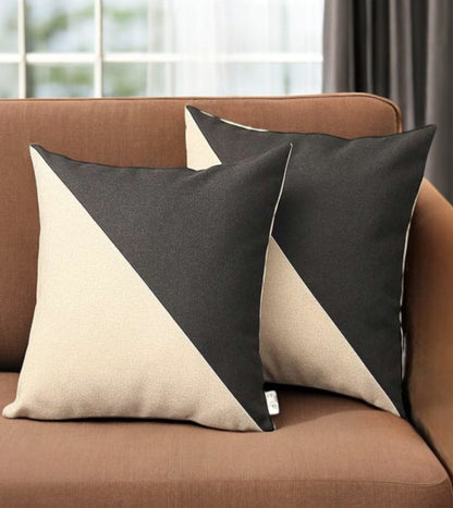 Set Of Two 18" X 18" Black And Grey Polyester Geometric Zippered Pillow