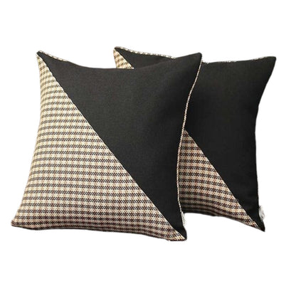 Set Of Two 18" X 18" Black And Brown Polyester Houndstooth Zippered Pillow