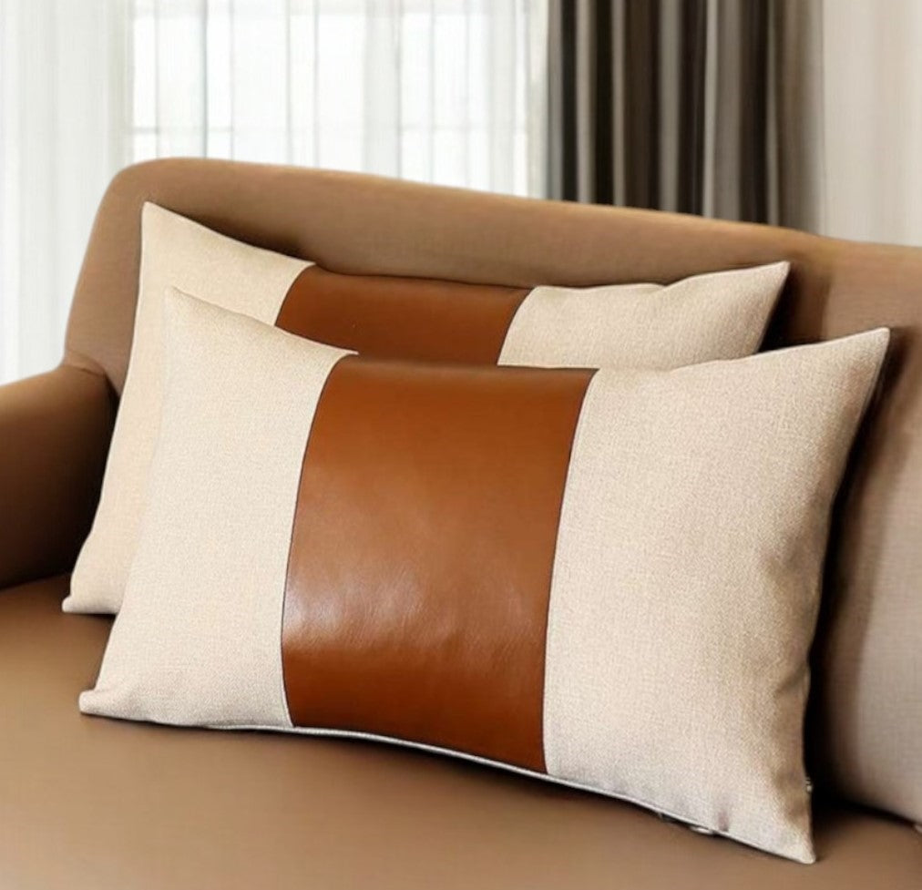 Set Of Two 20" X 12" Grey And Brown Polyester Geometric Zippered Pillow