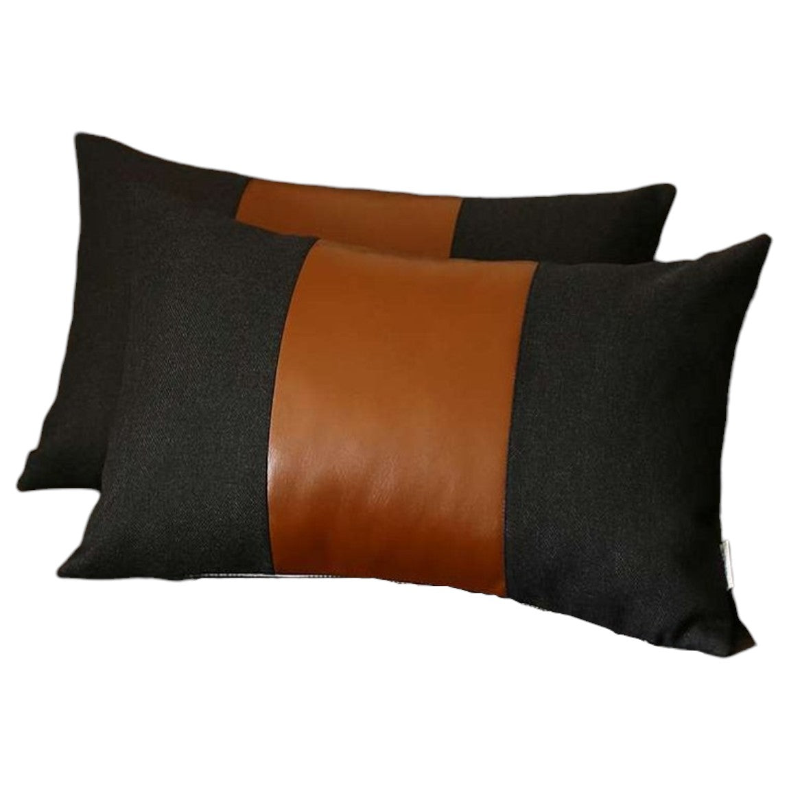 Set Of Two 20" X 12" Black And Brown Polyester Geometric Zippered Pillow