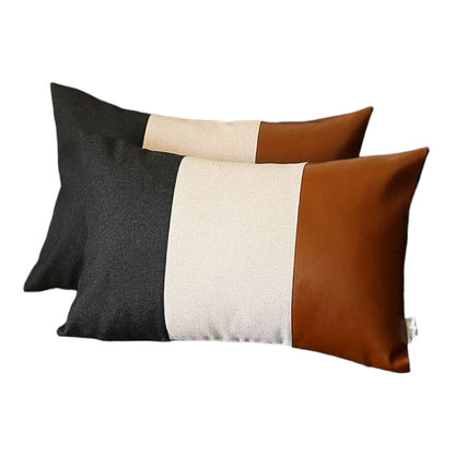 Set Of Two 20" X 12" Black Grey And Brown Polyester Geometric Zippered Pillow