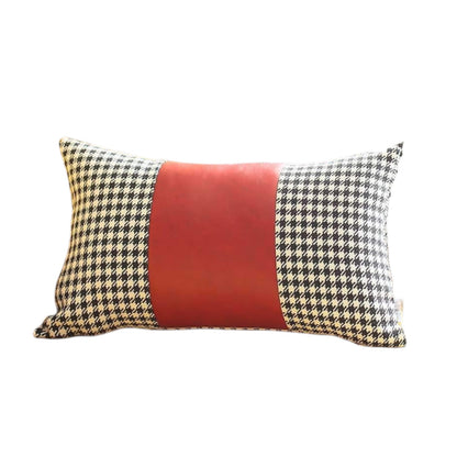 Set Of Two 20" X 12" Black And Red Polyester Houndstooth Zippered Pillow