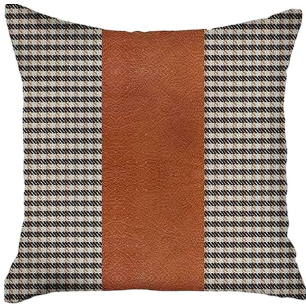 Set Of Two 18" X 18" Brown Houndstooth Zippered Handmade Polyester Throw Pillow