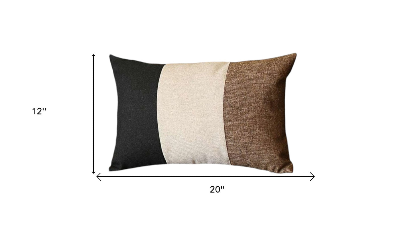 Set Of Two 20" X 12" Black Grey And Brown Polyester Geometric Zippered Pillow