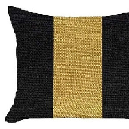 Set Of Two 18" X 18" Black And Yellow Geometric Zippered Handmade Polyester Throw Pillow