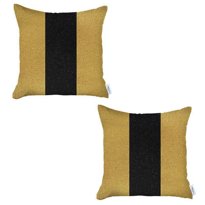 Set Of Two 18" X 18" Yellow And Black Geometric Zippered Handmade Polyester Throw Pillow