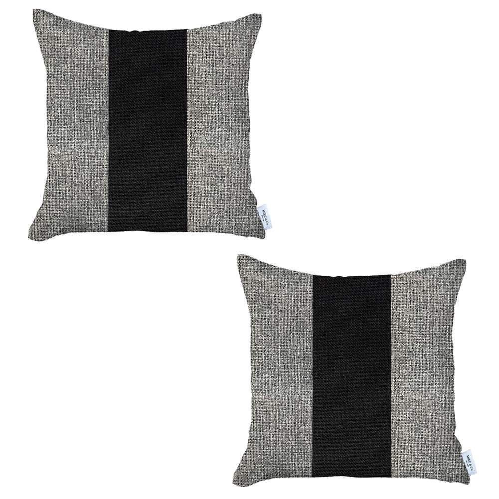 Set Of Two 18" X 18" Grey And Black Geometric Zippered Handmade Polyester Throw Pillow