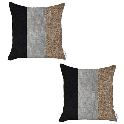 Set Of Two 18" X 18" Grey And Black Geometric Zippered Handmade Polyester Throw Pillow