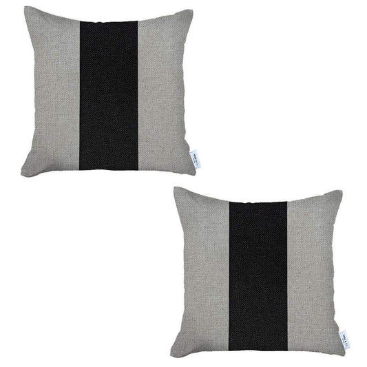 Set Of Two 18" X 18" Grey And Black Geometric Zippered Handmade Polyester Throw Pillow