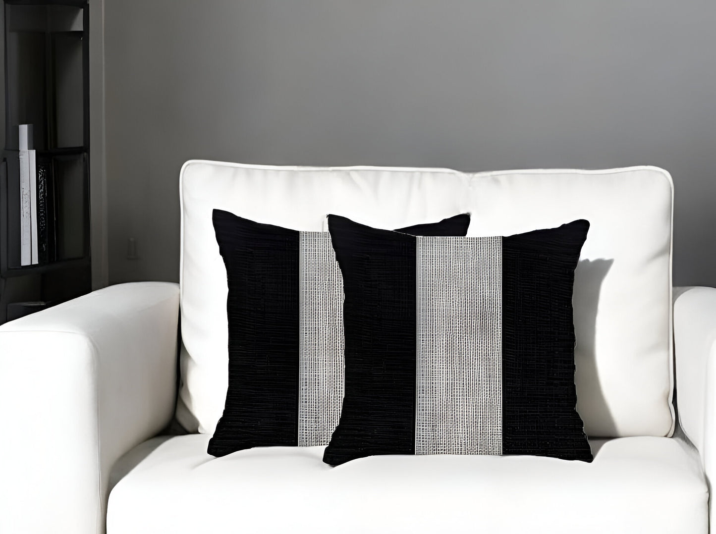 Set Of Two 18" X 18" Grey And Black Geometric Zippered Handmade Polyester Throw Pillow